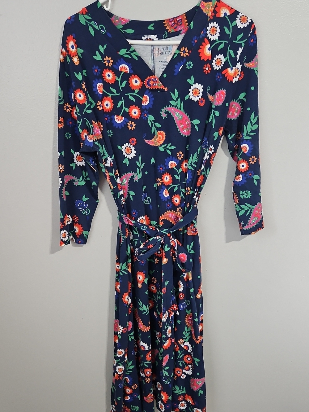 Floral Wrap Midi Dress - Navy with Multicolor Floral Print